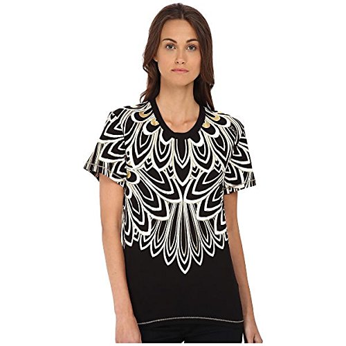 Just Cavalli トップス シャツ Metallic Feather Short Sleeve Crew Black [並行輸入品]