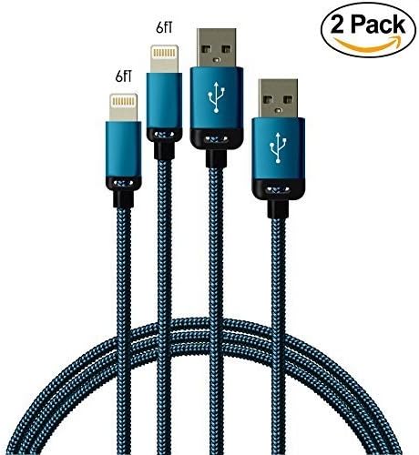 Winky(TM) 2Pack 6FT Extra Long Nylon Braided 8Pin to USB Power Cable Cord with Aluminum Heads for iPhone 6/6s/6 Plus/6s Plus/5/5c/5s, iPod Nano 7 iPod Touch 5 (2x6ft Blue)