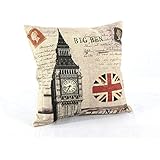 LINKWELL 45x45cm Retro London Union Jack Big Ben Linen Cushion Covers