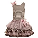 Bonnie Jean LITTLE GIRLS 4-6X BROWN PINK STRIPED MULTI TIERED MIX-PRINT DROP WAIST Special Occasion Girl Party Dress