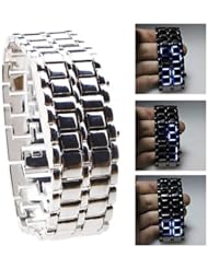 Baolihao White Metal Strip Digital Lava Style Iron Women Sport Blue LED Faceless Wrist Watch WTH0413
