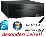 HTPCIntelBluray3d-634 w7  	Intel 1155 Core i5-2400 4x 3,1GHz (Turboboost auf 3,4GHz)  	4GB DDR3 (2x 2GB)  	Mainboard mit Intel-H67-Chipsatz (1x PS/2, 1xVGA, 1xDVI, 1xHDMI1.4, 1xOpticalSPDIF, 4xUSB2.0, 1xeSata2, 2xUSB3.0, 1xGB-LAN, 5xAudio, 4xDDR3-Steckplätze(2belegt))  	WD10EALX 1TB 1000GB Sata3 7200rpm 32MB  	Bluray-Combo (BR-Lesen/DVD-Brennen)  	Intel-HD2000-Grafik (DirectX 10.1, max.1759MB shared, HDMI1.4a, HD-Beschleunigung, Bluray3D)  	Schwarzes Design-HTPC-Gehäuse mit Front aus gebürstetem Aluminium und Fernbedienung (mit Front-Audio/USB / BEQUIET 80+ Netzteil (440mm(L) x 360mm(B) x 140mm(H)) DER SUPERLEISE POWER-WOHNZIMMER-PC “WELTNEUHEIT!” MIT WINDOWS7 HOME-PREMIUM 64BIT