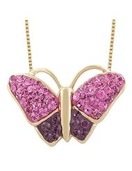 14 Karat Yellow Gold over Silver Amethyst Butterfly Pendant Necklace (18 Inch)
