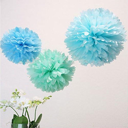 10"&amp; 12" Handmade Craft Paper Flower Balls as Refreshing Breeze in Mint Blue,6 Pack