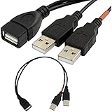 30cm USB 2.0 a Power Enhancer Y 1 Female to 2 Male Data Charge Cable Extension Cord