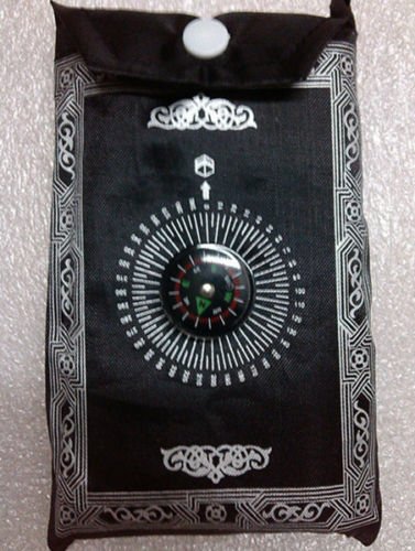 1pc Muslim Travel Prayer Rug with Pouch Islamic Portable Pocket Mat (Black)