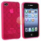 TPU Rubber Skin Case Compatible With Apple iPhone 4, Clear Hot Pink Circle