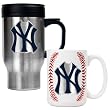 New York Yankees MLB Stainless Steel Travel Mug & Gameball Ceramic Mug Set - Primary Logo by Great American Products