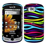 Black Blue Purple Multi Color Zebra Strip Snap on Hard Skin Cover Case for Samsung Moment M900 + Belt Clip