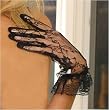 Lace Wrist Length Gloves with Ruffle Trim. One Size in Black or White