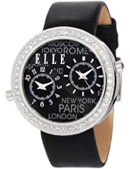 ELLETIME Womens EL20038S12C Dual Time Black Leather Watch
