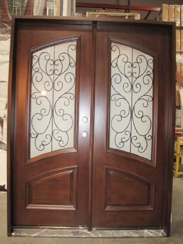 Double Front Entry Door Unit Pre-hung &amp; Finished w/ Iron with Frosted Glass, DMH7619-5 LH--HIGHEST QUALITY