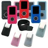 SanDisk Sansa e250 e260 e270 e280 Premium Silicone Skin Kit - Belt Clip - Sports Armband - LCD Screen Shield - 9 Color Options