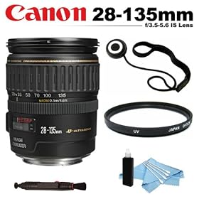 Canon EF 28-135mm f/3.5-5.6 IS Image Stabilizer USM Autofocus Lens + UV (Ultra Violet) Filter + Lens Cap Keeper + Lens Cleaning Pen + Cleaning Kit For Canon Rebel XS, T1i, T2i, T3, T3i, T4i Digital Cameras