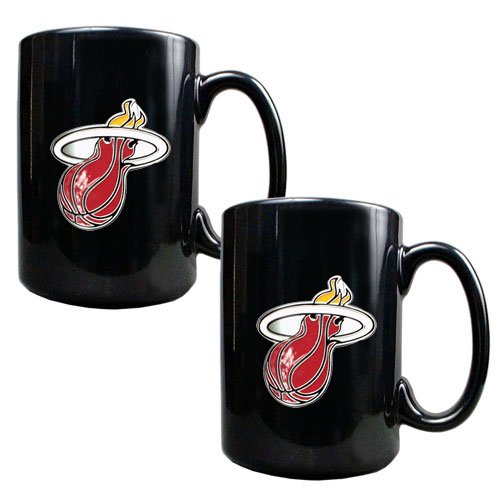 Miami Heat NBA 2pc Black Ceramic Mug Set - Primary Logo