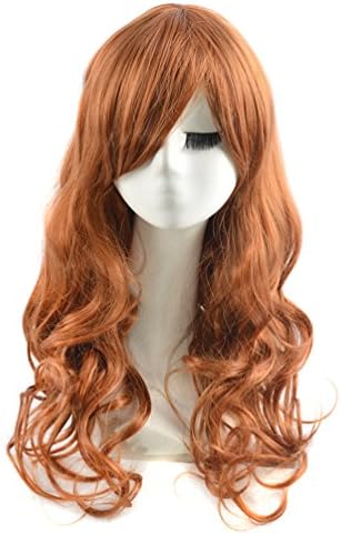 Andao Long Messy Curly Blonde Strawberry Heat Resistant Synthetic Hair Wig Wigs with Sweeping Bangs for Women (Copper)