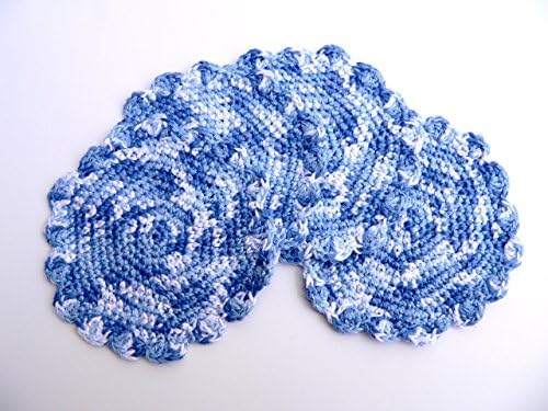 Handmade Knit Crochet Set of 4 Coasters Christmas Gift Kitchen Table Decor, Cotton Yarn, Placemat Crochet Housewares, Hostess Gift for MOM
