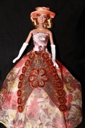 Orange Sequin Barbie Sized Doll Ball Gown