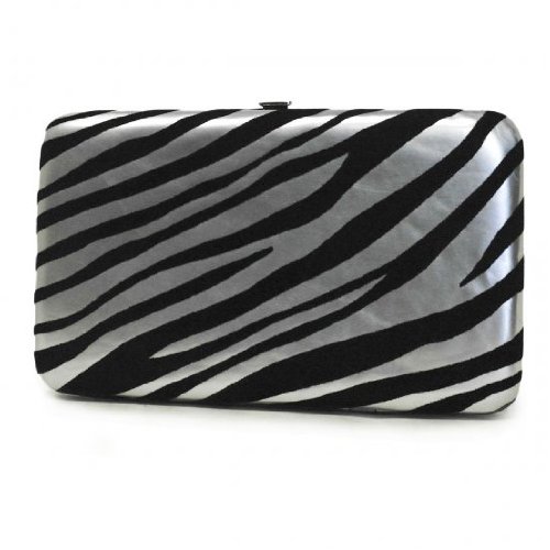 Silver Faux Leather Wallet with Black Velvet Tiger Stripes - Ladies Fashion Wallet