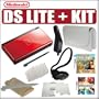 Nintendo DS Lite Crimson and Black Handheld Video Game Console + Deluxe Accessory Outfit Professor Layton and Puzzle Quest