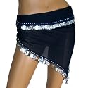Chiffon Hip Scarf (Dark Blue with Silver Coins) - Triangular Shape - Belly Dance Belt