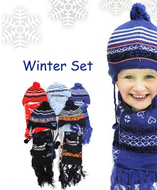 Gap Style Boy's Peruvian Double-Sewn 3-Piece Glove, Hat & Scarf Set with Free Shipping