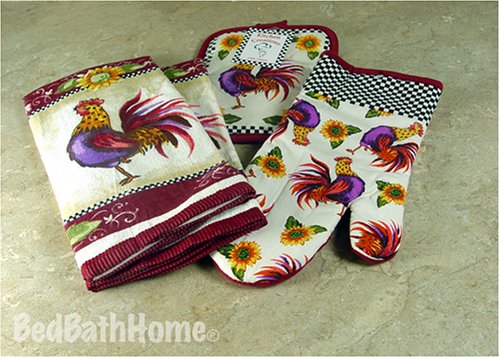 Childrens Toyshop  Kitchen & Housewares : Good Morning Rooster Kitchen Towel Set includes TWO Towels, One Pot Holder and One Oven Mitt