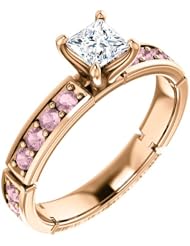 14K Rose Gold Princess Cut White and Pink Diamond Ring -- LIFETIME WARRANTY