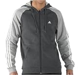 adidas Mens Essential 3 Stripe Zip Hoody Dark Grey Heather
