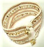Cuff Crystal Herringbone Topaz Off-White Beaded Bracelet Pearl of Great Price - Fair Trade