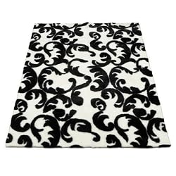 Black & White Flourish Abstract | Faux Fur Rug | 5 foot X 7 foot