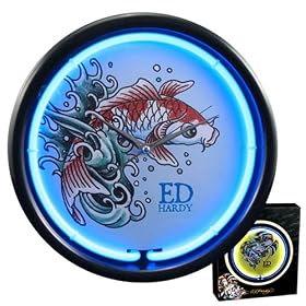 Officially Licensed Don Ed Hardy Koi Fish Neon Clock