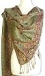 Elegant Sage Reversible Paisley Pashmina Silk Shawl Wrap