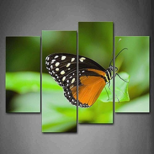Korean Fashion Black And Yellow Betterfly Stop On Leaf Wall Art Painting Print On Canvas Animal Pictures Wall Decor