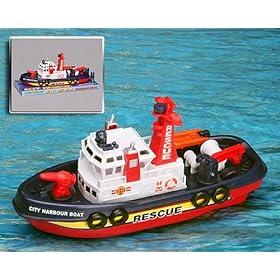  City Rescue Harbour Boat w/ Squirting Water Jet and Control Rudder + Fun Bath Tub Pool Toy Boats for kids