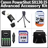 8GB Advanced Accessory Kit For Canon PowerShot SX130 IS SX130IS Digital Camera Includes 8GB High Speed SD Memory card + USB 2.0 High Speed Card Reader + 4AA High Capacity Rechargeable NIMH Batteries And A/c D/c Rapid Charger + Deluxe Case + LCD Screen