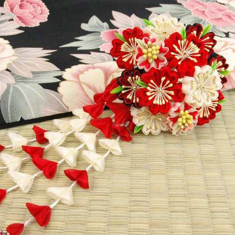 髪飾り 花かんざし 桜 赤つまみ細工