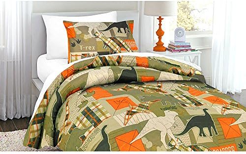Green, Orange & Tan Dinosaur, Boys, Twin Comforter & Sham Set (2 Piece Bedding) + HOMEMADE WAX MELT