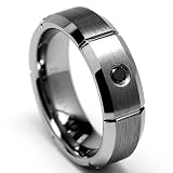 7MM BLACK DIAMOND Grooved Tungsten Carbide Ring Wedding Band Sizes 8 to 12