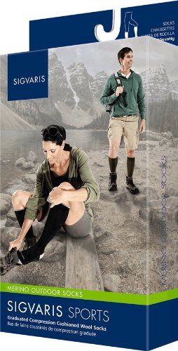 Sigvaris Merino Outdoor Performance Wool Socks 20-30mmHg Closed Toe, ML, Olive On Sale