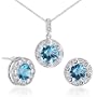 European Style 7.75 carats Round Checkerboard Shape London Blue Topaz Pendant Earrings Set in Sterling Silver