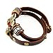 Real Spark 2-Row Vintage Style Flower Leather Metal Loop Button Adjustable Length Wrap Bracelet (Four Clover)
