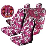 9pc Pink Hawaiian Hibiscus Seat Covers Combo Front High Back Seat Covers Bench Rear Cover Steering Wheel Cover and a Set of Shoulder Pads