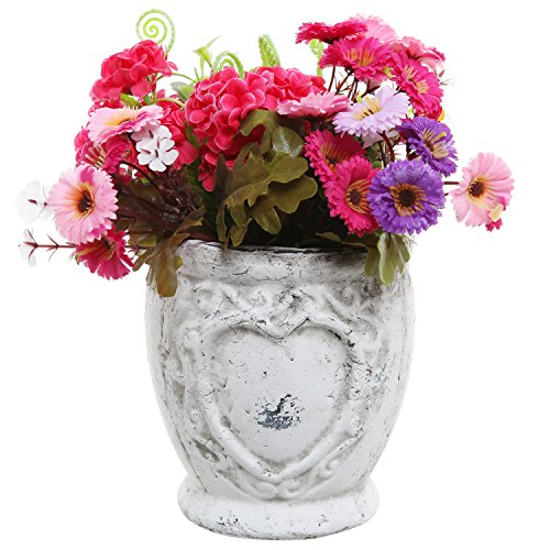 Heart Shape Antique Design Rustic White Ceramic Planter / Decorative Tabletop Plant Display Pot - MyGift®