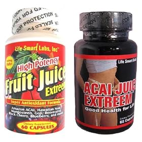Combo ACAI Juice Extreem & Fruit Juice Extreem- HIGH POTENCY ACAI Berry Natural Nutrition, Energy and also used for Weight Loss Detox Diet 60 Caps, 1200 Mg Acai and 60 caps of Fruit Juice Extreem with Resveratrol, Acai, Goji, blueberry, Noni, and more