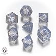 Q-Workshop Polyhedral 7-Die Set: Carved Elvish Dice Set (Transparent and Blue)
