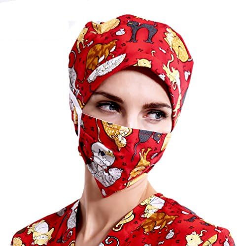 Women's Fashion Pattern Bleach Banded Surgical Scrub Bouffant Nurse Hat Cap (MH-set)