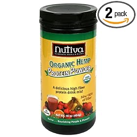 Nutiva Organic Hemp Protein Powder + Fiber, 16-Ounce Jars (Pack of 2)