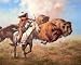 Black Mylar Framed Art Print - American Indian Bow Hunting Buffalo on Horse 16x20