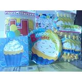 Boys or Girls Cupcake Theme Birthday Party Package ~ Banner, Party Plates, Table Cover, Napkins, Loot Bags, and Blow Out Favors ~ Serves 16 Guests